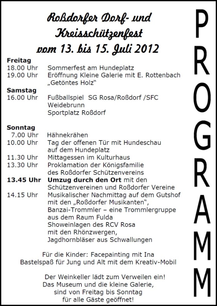 Programm Dorf- und Schtzenfest 2012